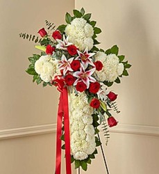 Red and White Standing Cross from Wyoming Florist in Cincinnati, OH