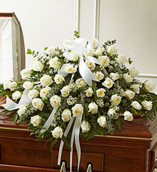 White Rose Half Casket Spray from Wyoming Florist in Cincinnati, OH