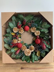 Dried Wreath Golden Pinecone & Pomegranate from Wyoming Florist in Cincinnati, OH